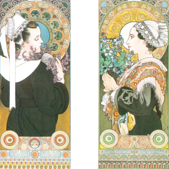 アルフォンス・ミュシャの絵画作品　タイトルは、ヒースの花・浜薊　Fleurs de bruyère, chardon des plages